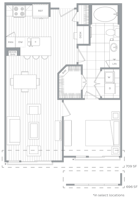 Lake Boone 1BR floor plan